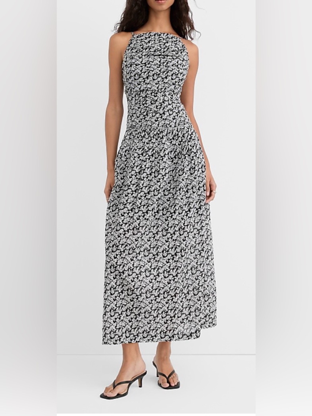 Loft Floral Ruched Apron Neck Midi Dress Sz 10 New